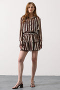 Striped Belted Ruffle Mini Dress