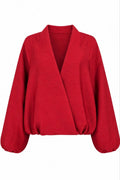 Wrap-Front Balloon Sleeve Jacket