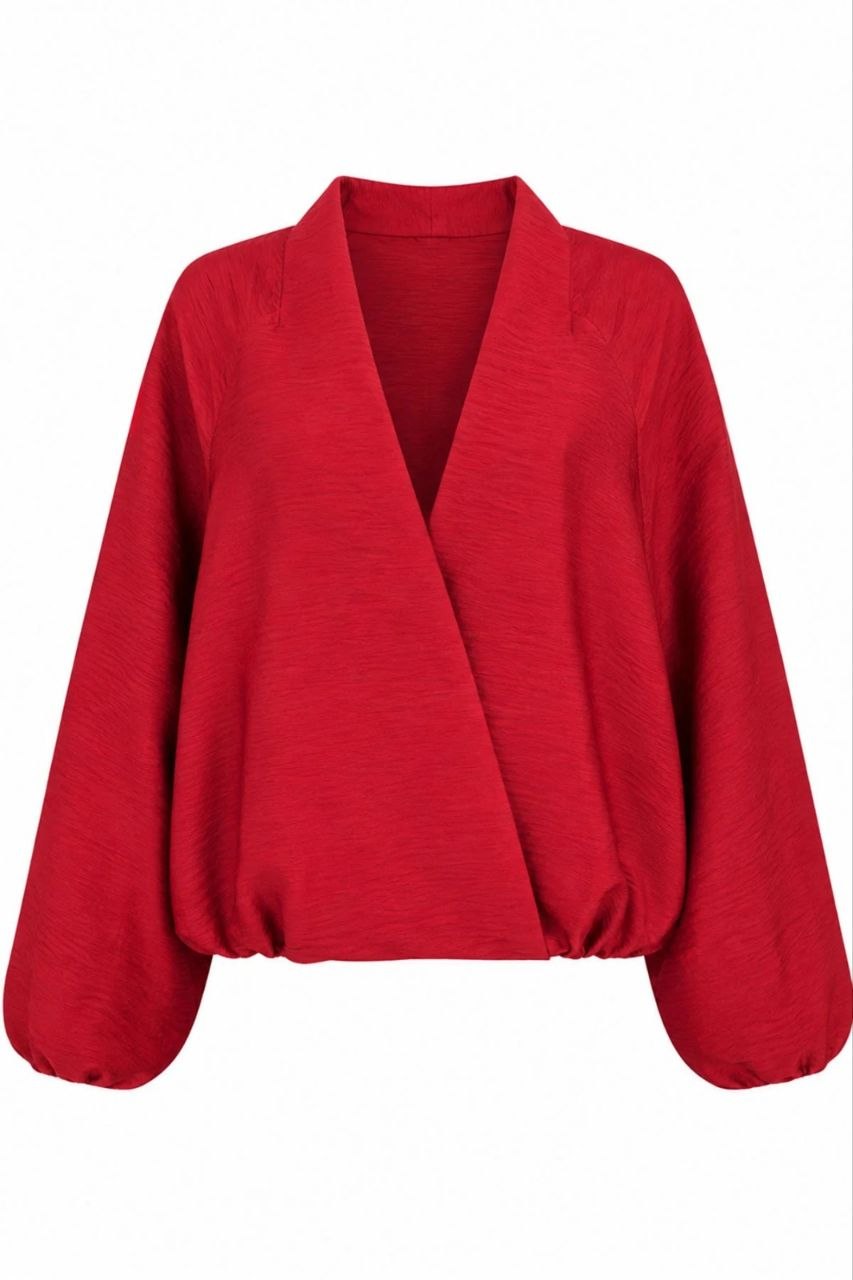 Wrap-Front Balloon Sleeve Jacket