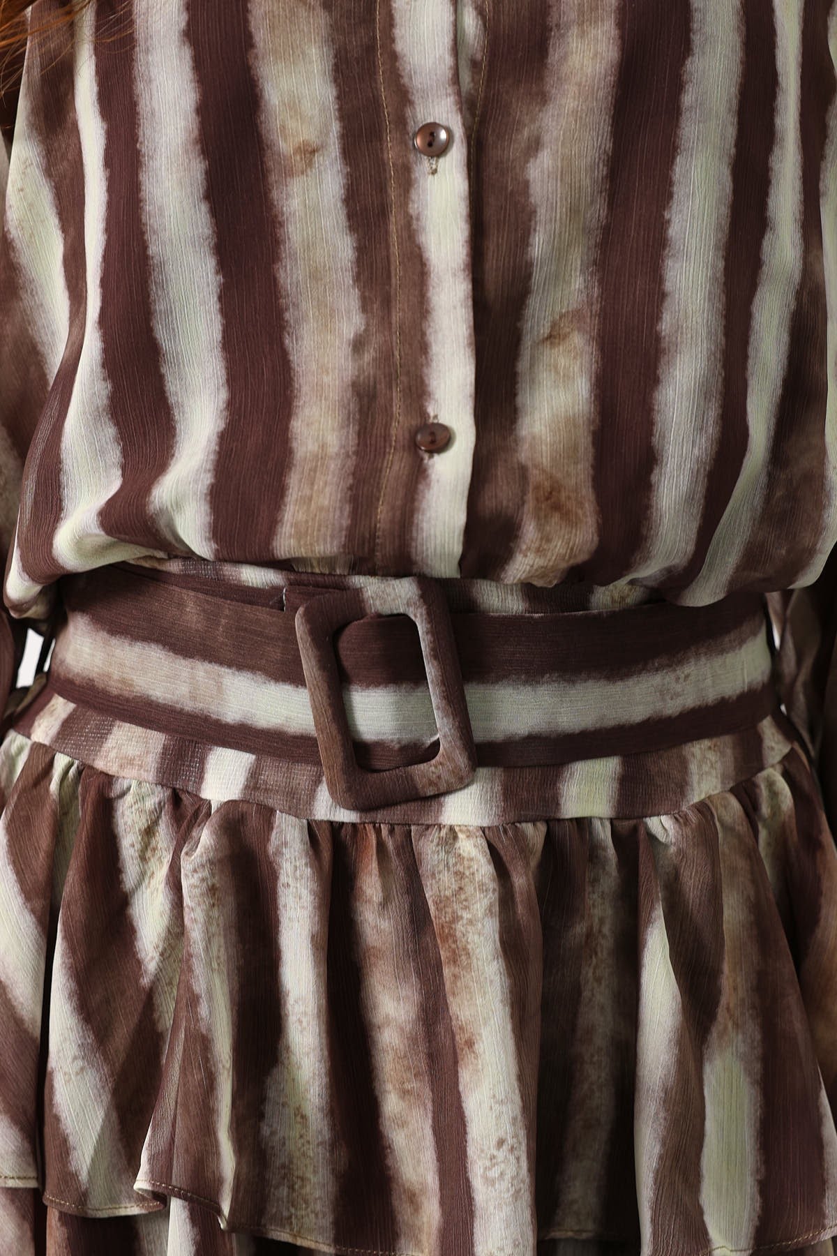 Striped Belted Ruffle Mini Dress