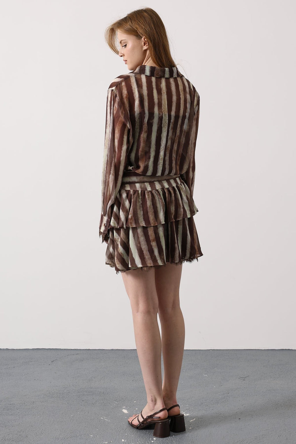 Striped Belted Ruffle Mini Dress