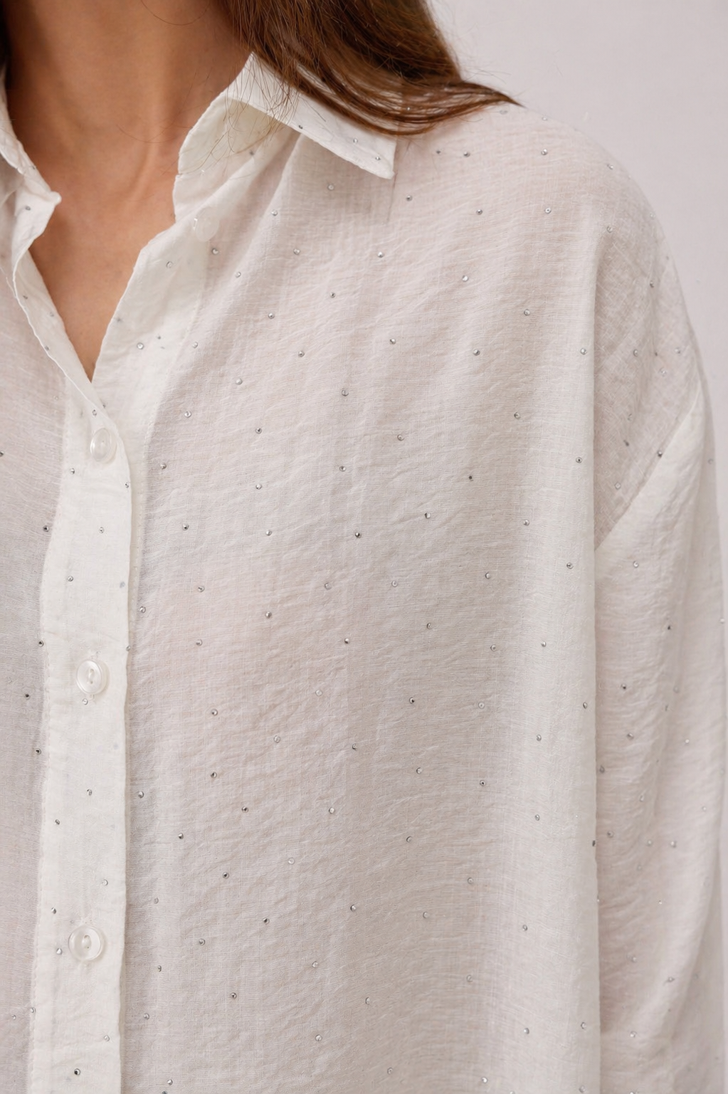 Elegant Sheer White Blouse with Lace Back Detail