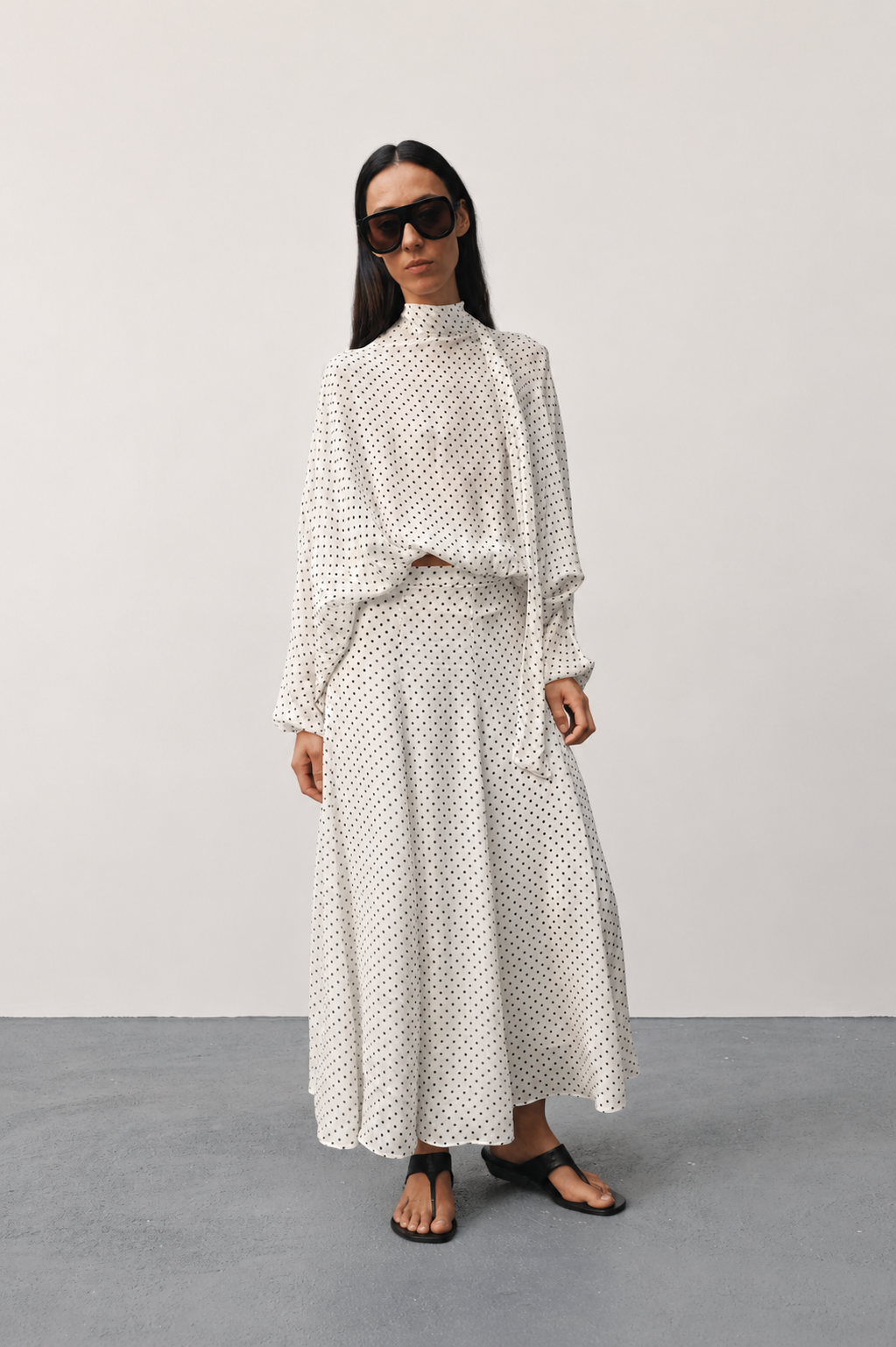 Polka Dot Tie-Neck Blouse