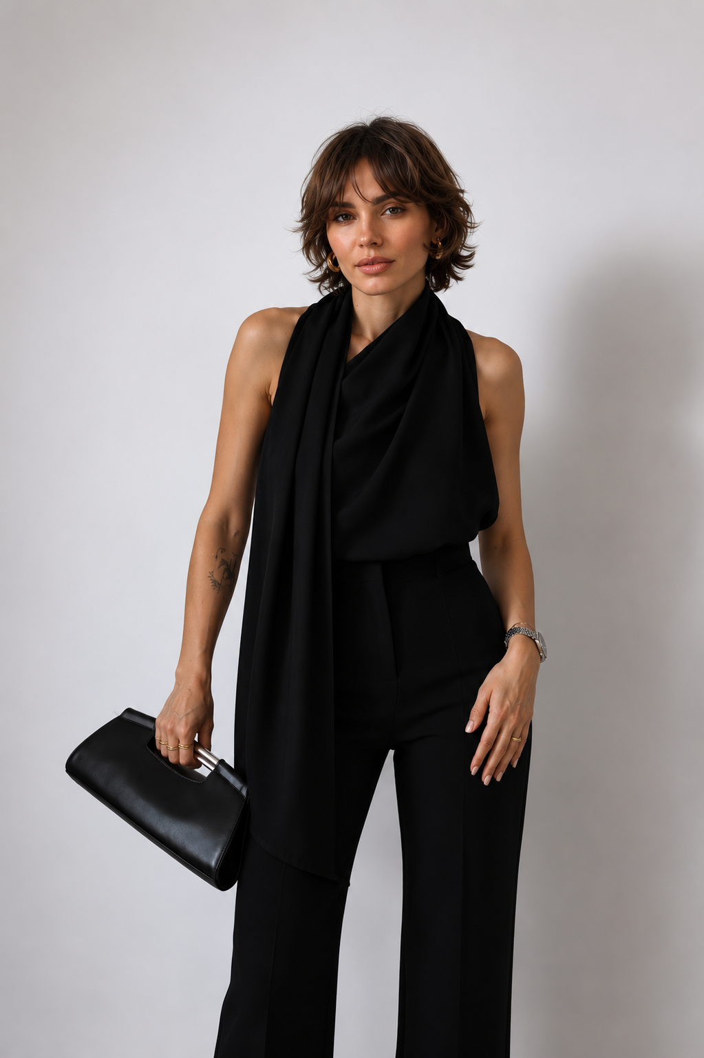 Draped Elegance Scarf Blouse