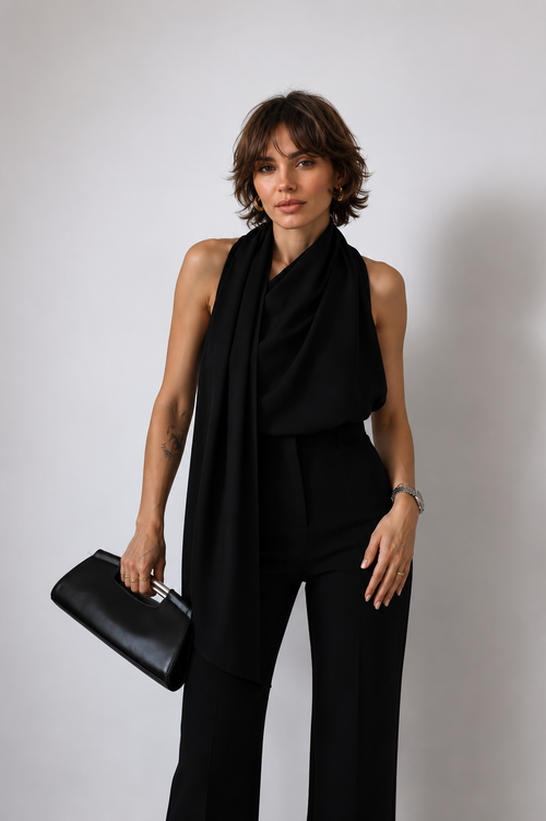 Draped Elegance Scarf Blouse