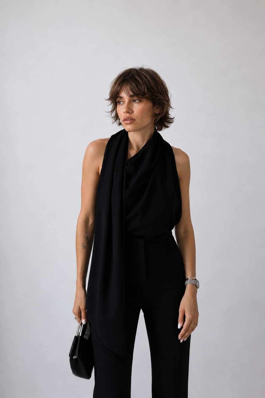 Draped Elegance Scarf Blouse