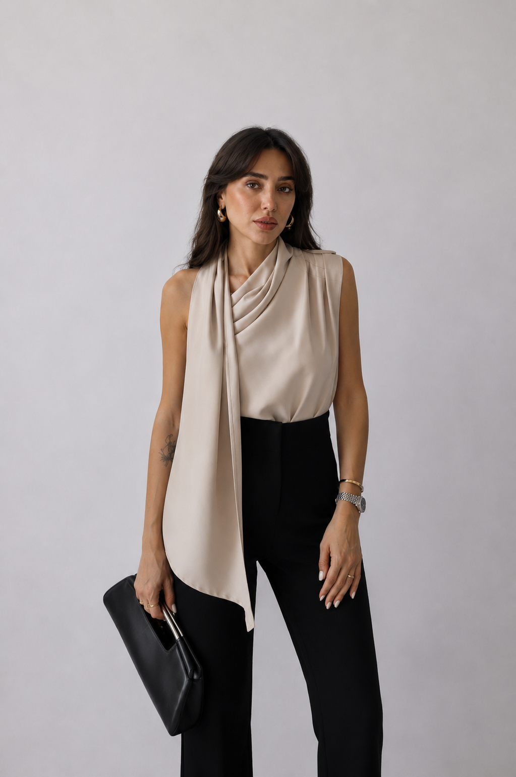 Draped Elegance Scarf Blouse