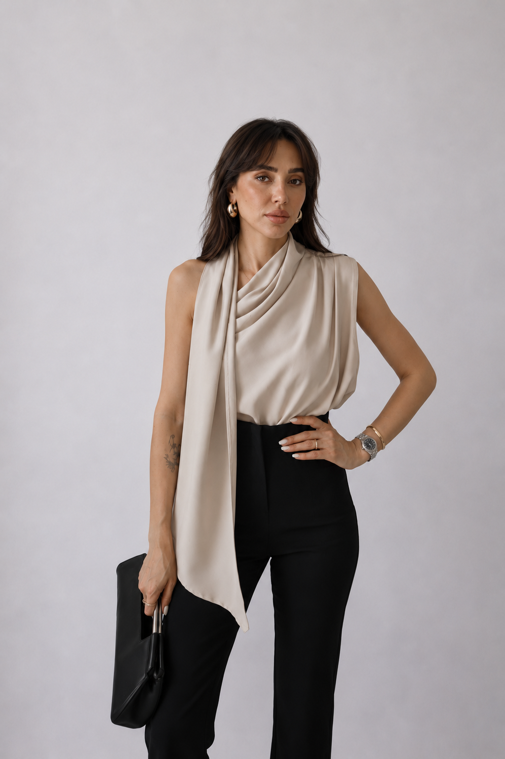 Draped Elegance Scarf Blouse