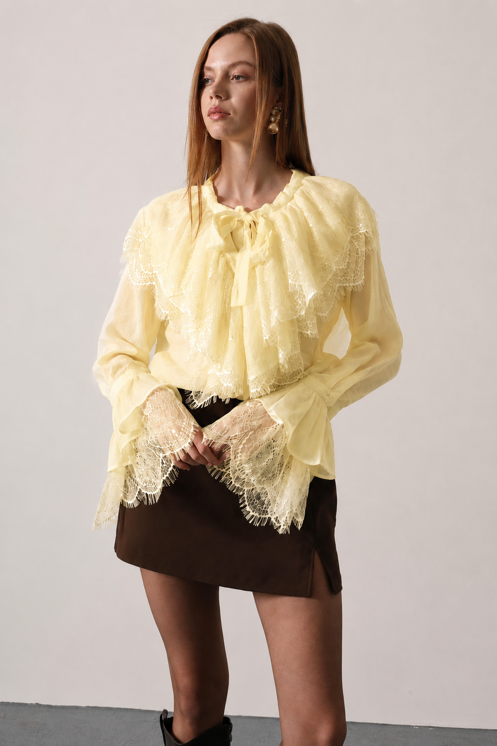 Lace Tie-Neck Chemise Blouse