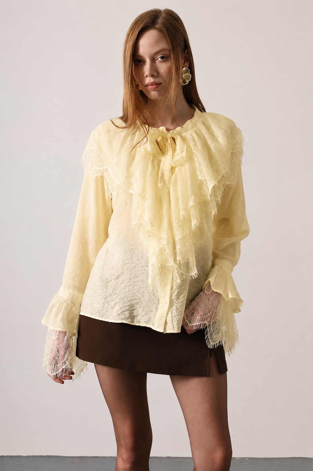 Lace Tie-Neck Chemise Blouse
