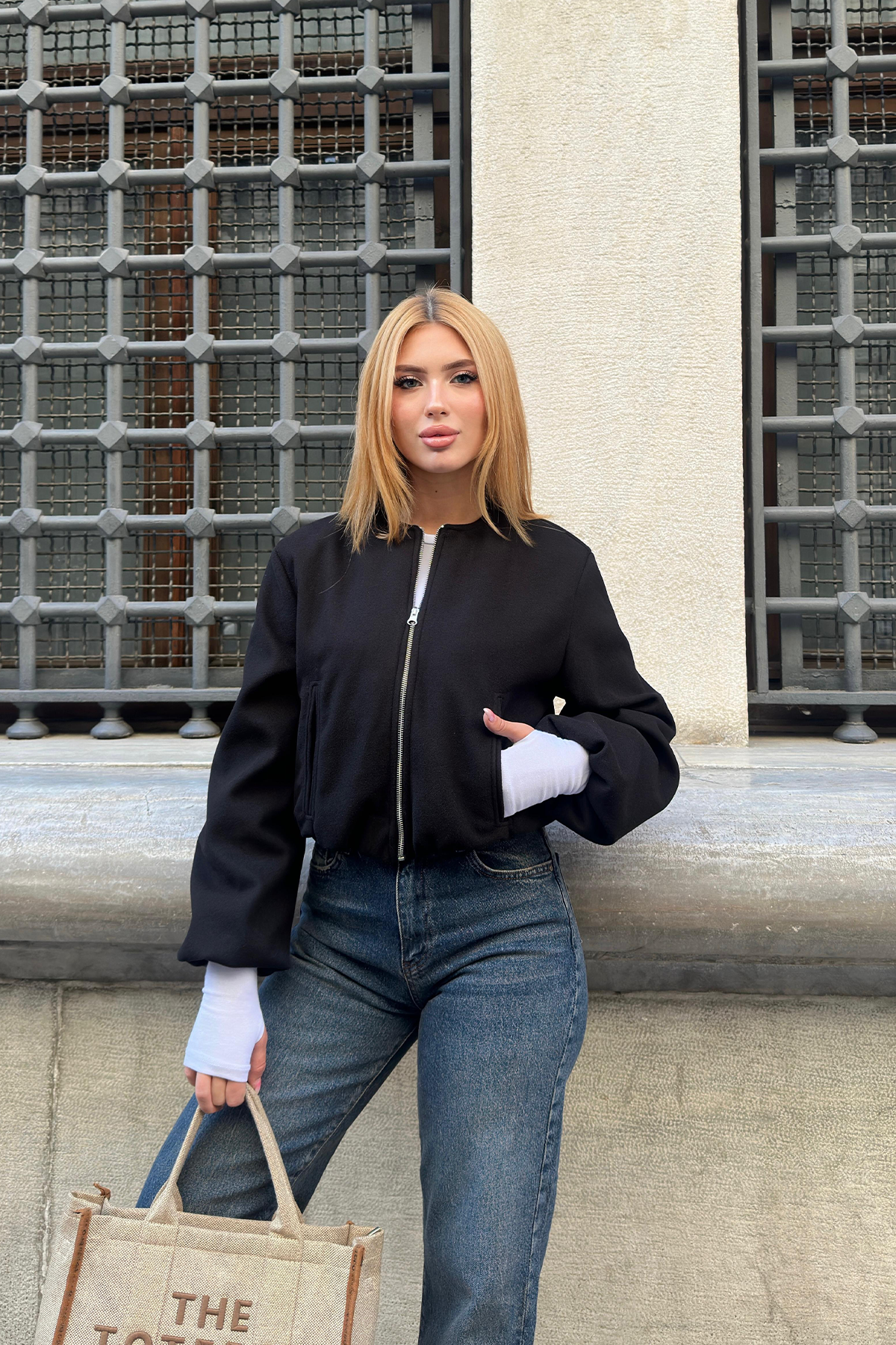 Minimal Zip-Up Bomber Jacket