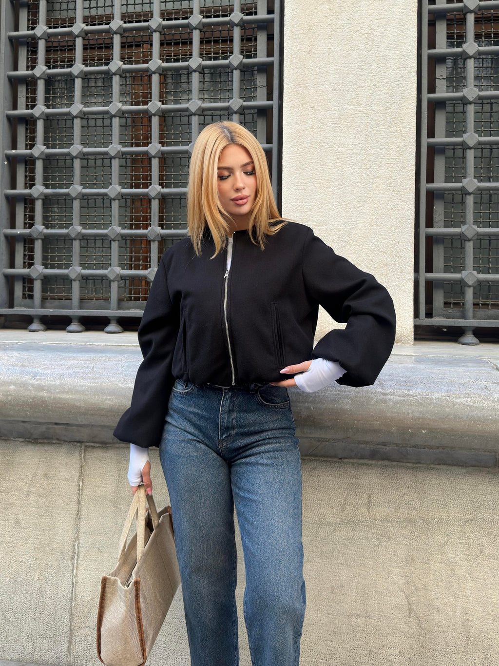 Minimal Zip-Up Bomber Jacket