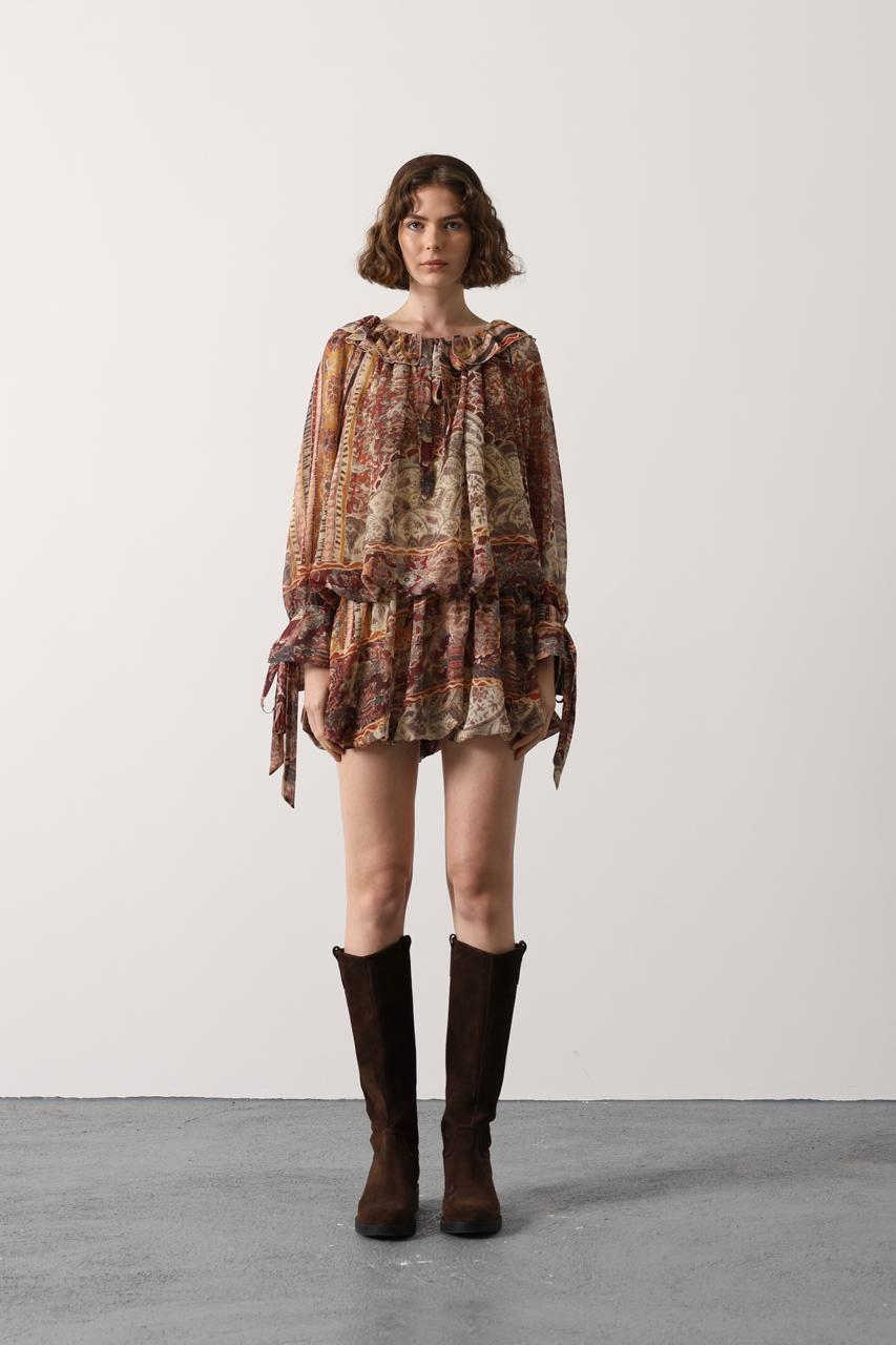 Bohemian Paisley Ruffle Mini Dress