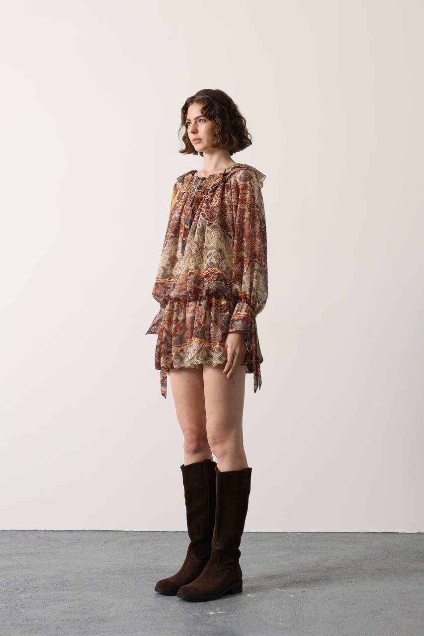 Bohemian Paisley Ruffle Mini Dress