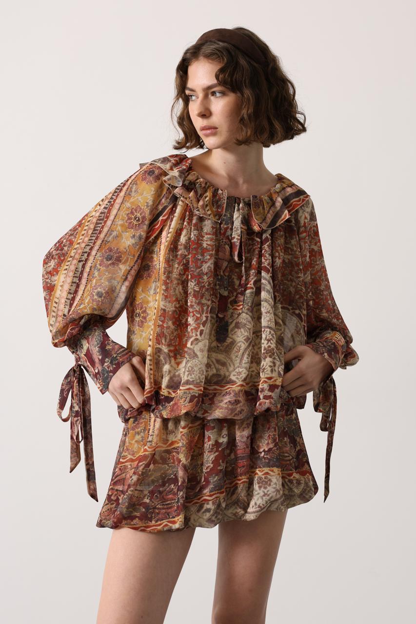 Bohemian Paisley Ruffle Mini Dress