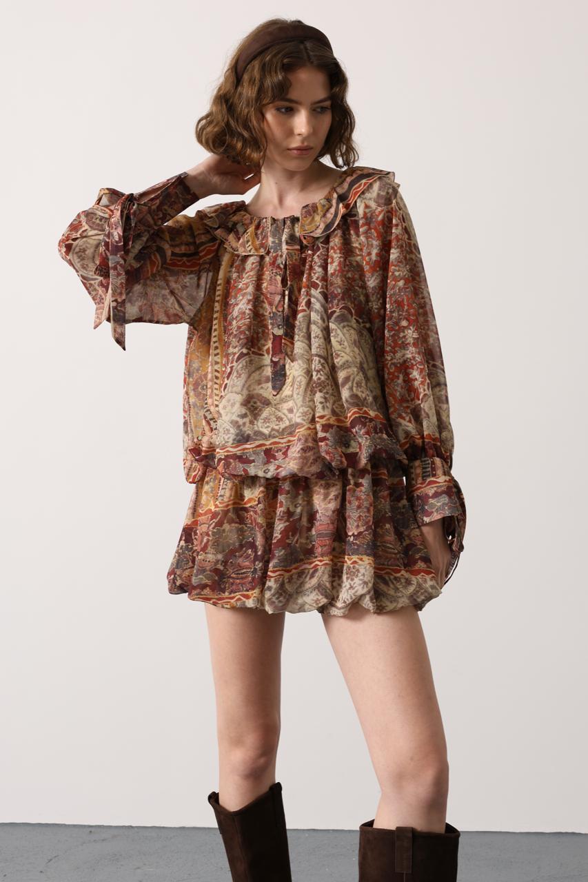 Bohemian Paisley Ruffle Mini Dress