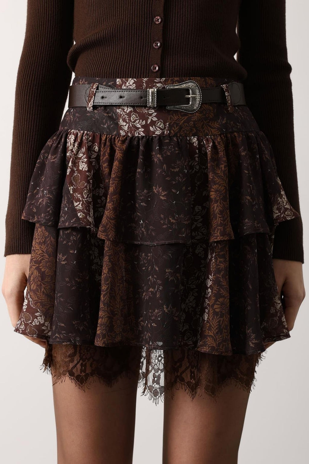 Vintage Bloom Tiered Lace Mini Skirt
