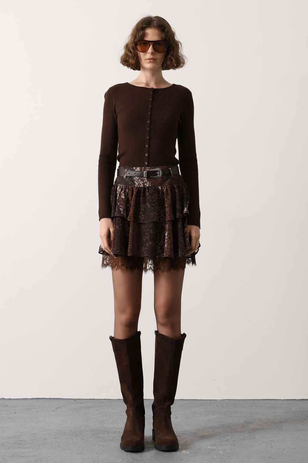 Vintage Bloom Tiered Lace Mini Skirt