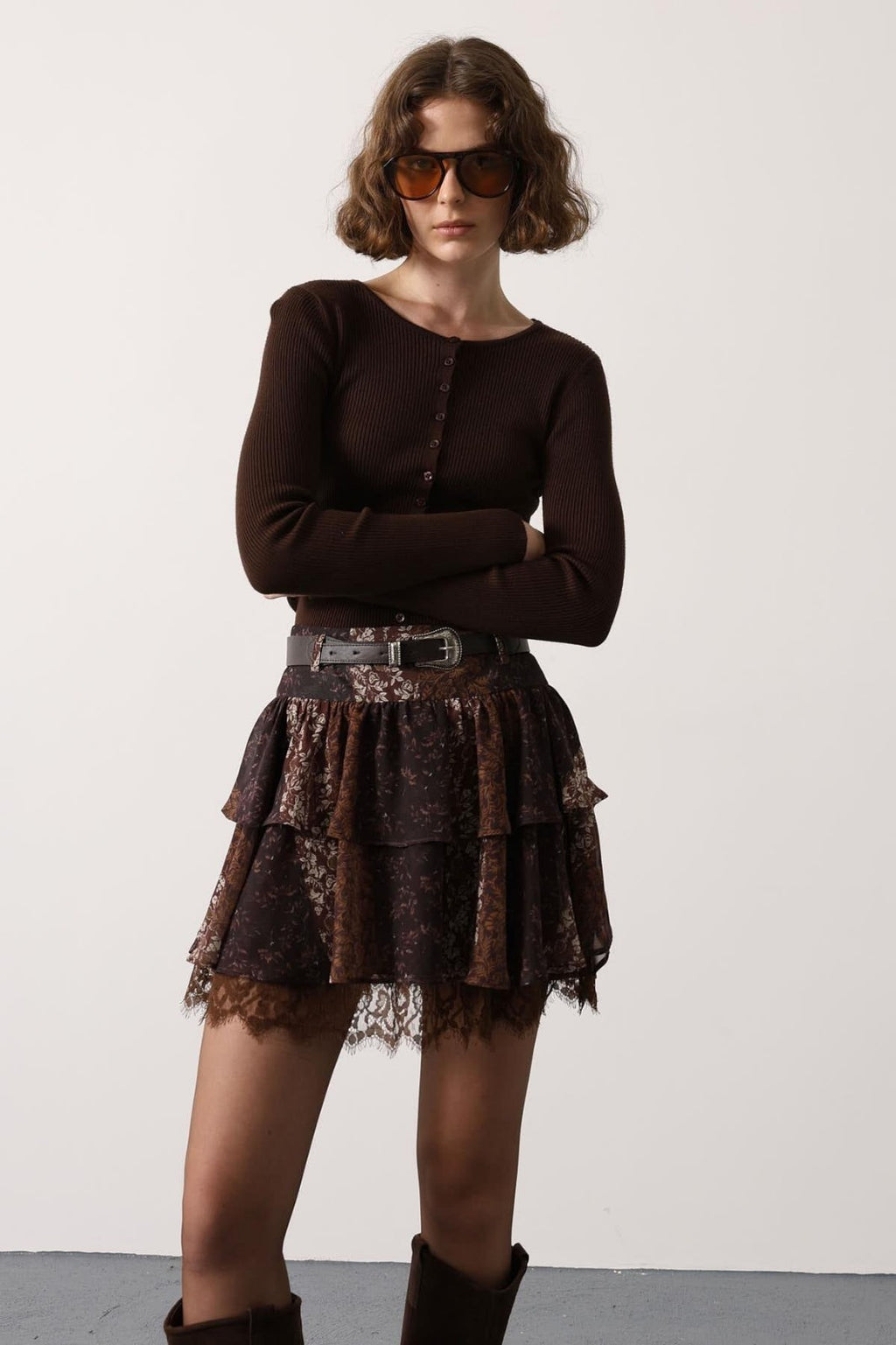 Vintage Bloom Tiered Lace Mini Skirt