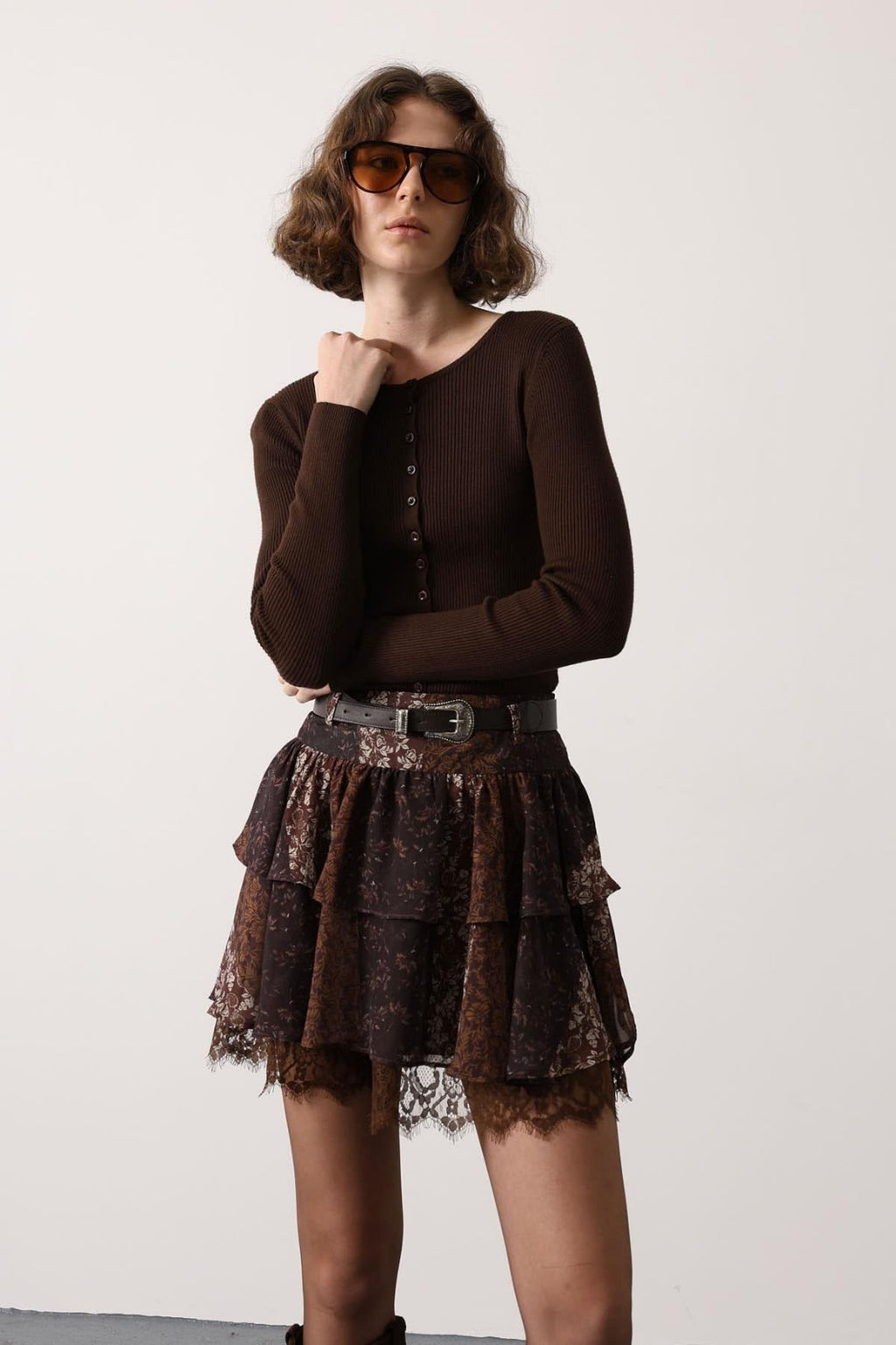Vintage Bloom Tiered Lace Mini Skirt