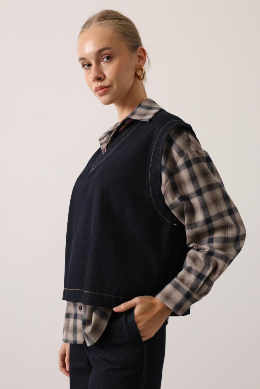 Three-Piece Denim Layered Set