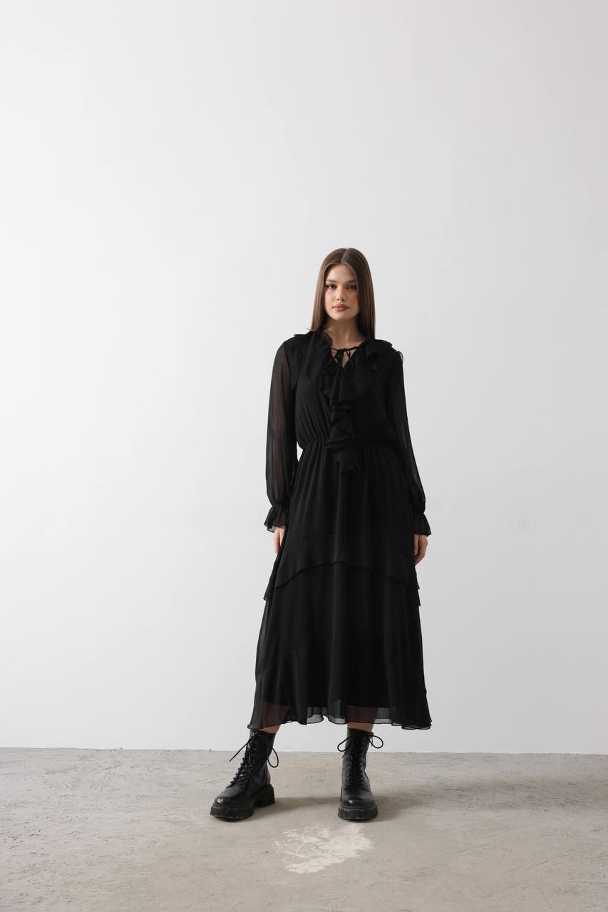 Elegant Black Chiffon Dress