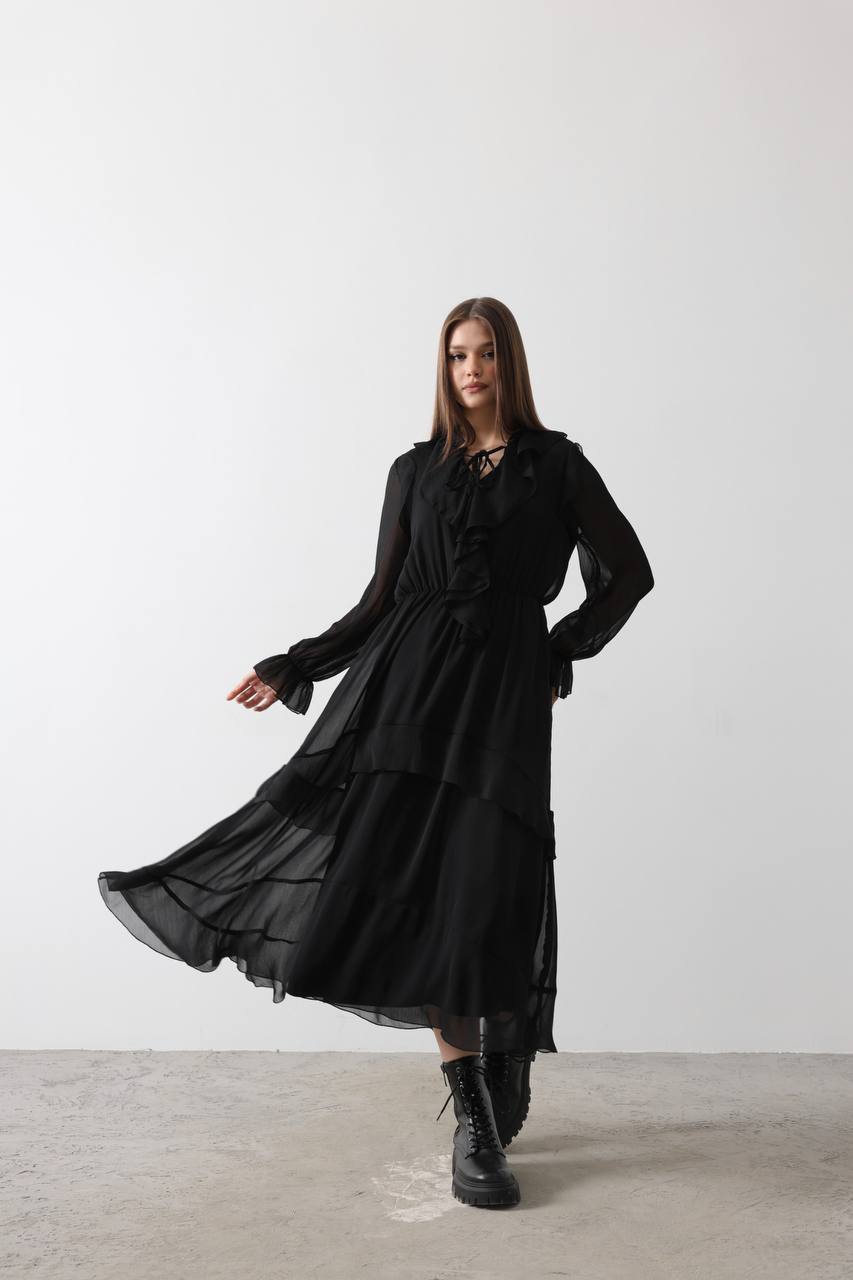 Elegant Black Chiffon Dress