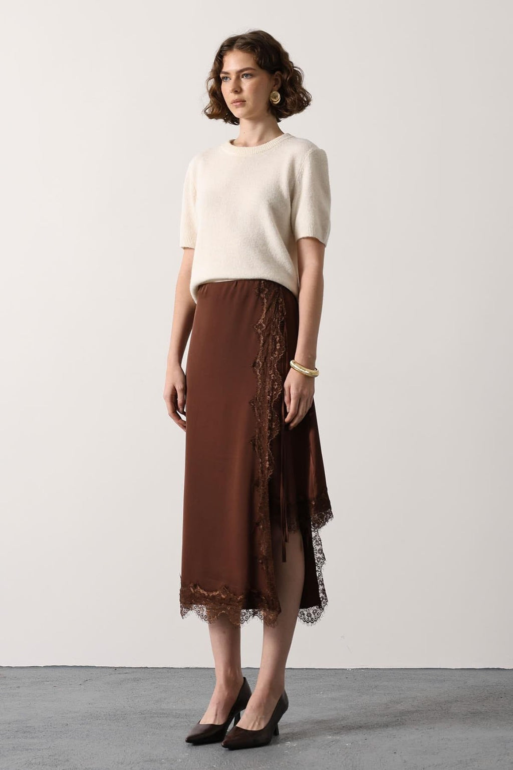 Lace Satin Midi Skirt