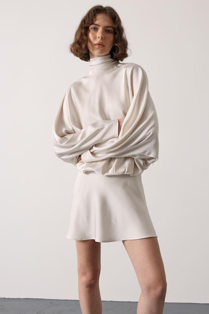 High-Neck Satin Mini Dress