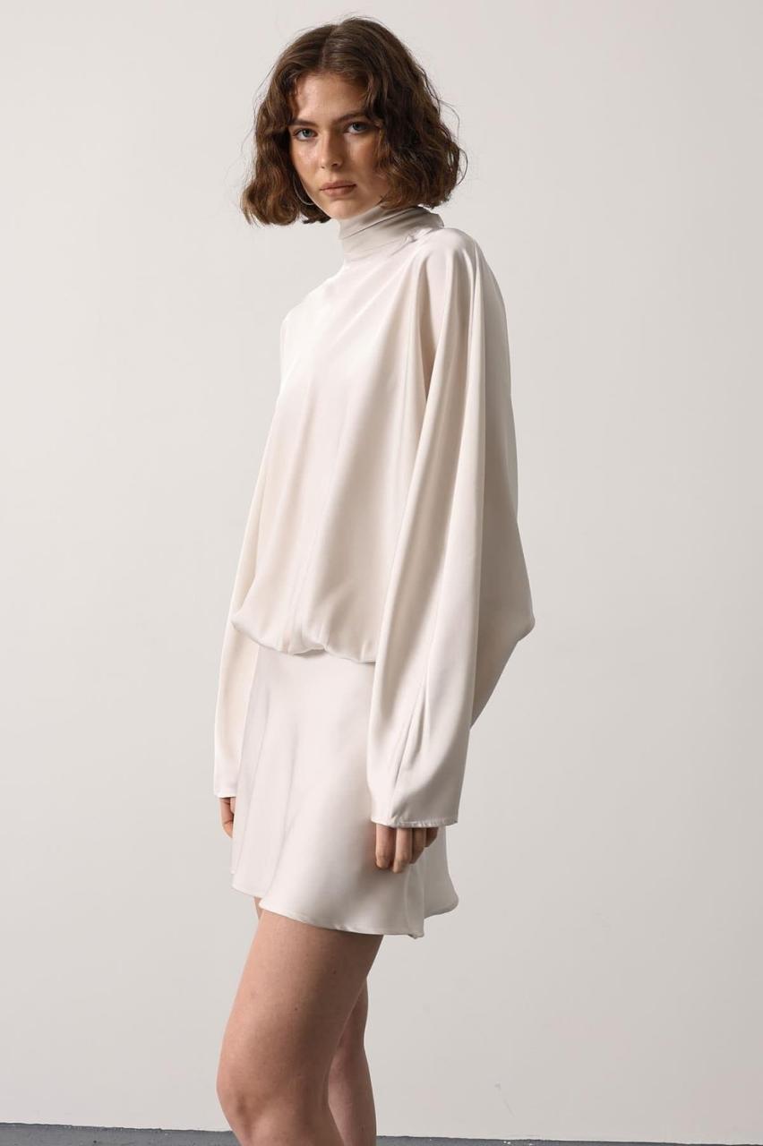 High-Neck Satin Mini Dress