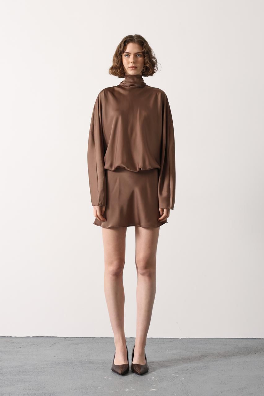 High-Neck Satin Mini Dress