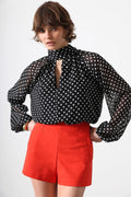 Elegant Polka Dot Sheer Sleeve Blouse
