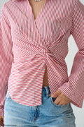 Striped Wrap Tie-Back Blouse