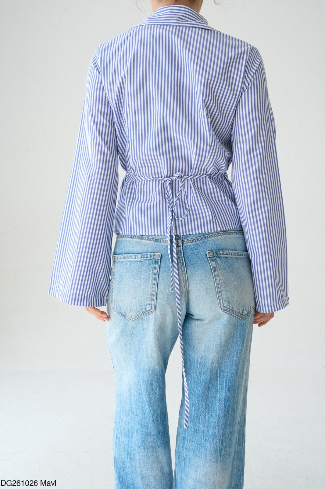 Striped Wrap Tie-Back Blouse
