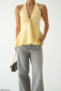 Knitted Halter Blouse with Twist Detail
