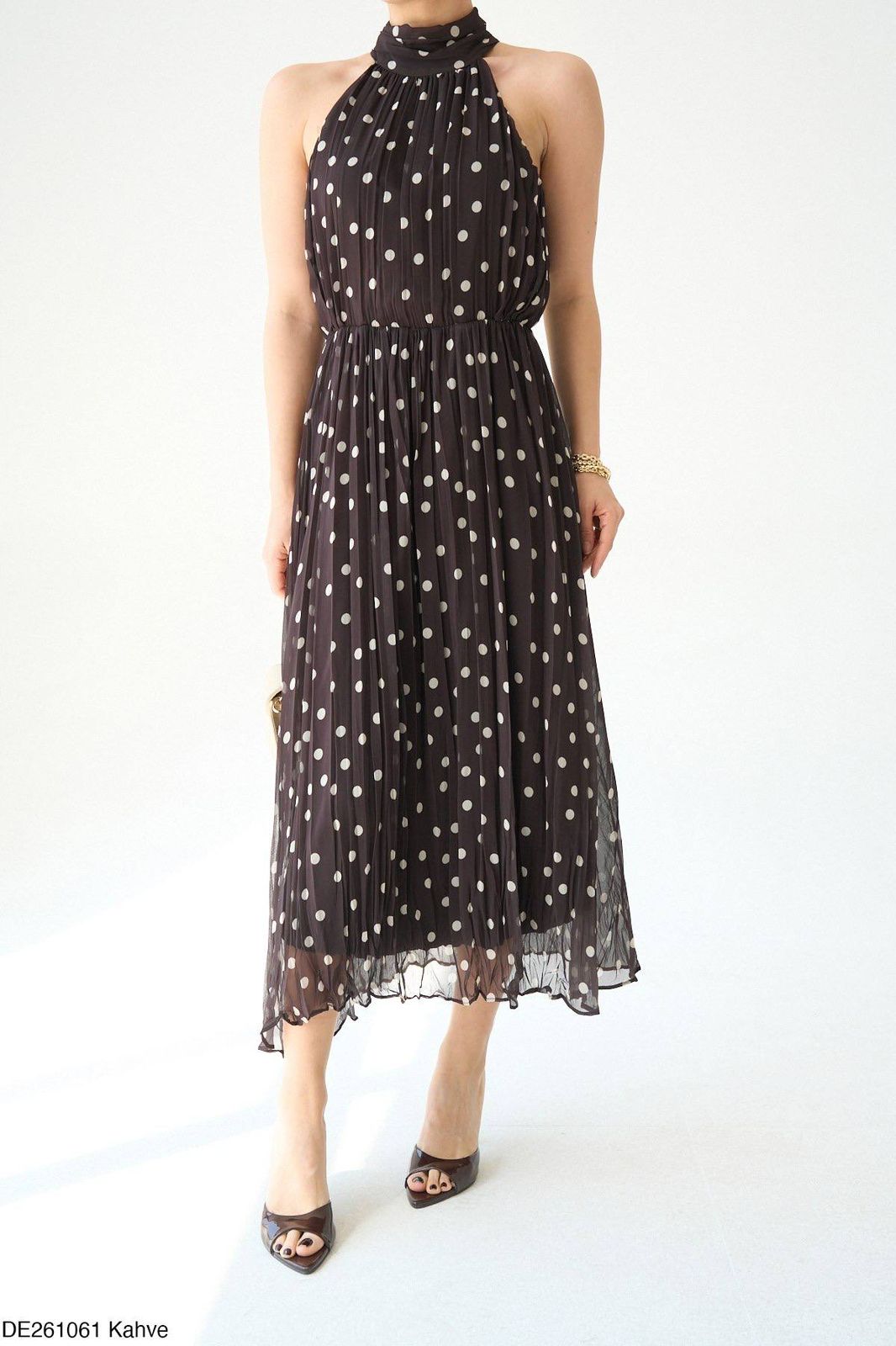 Polka Dot High Neck Midi Dress