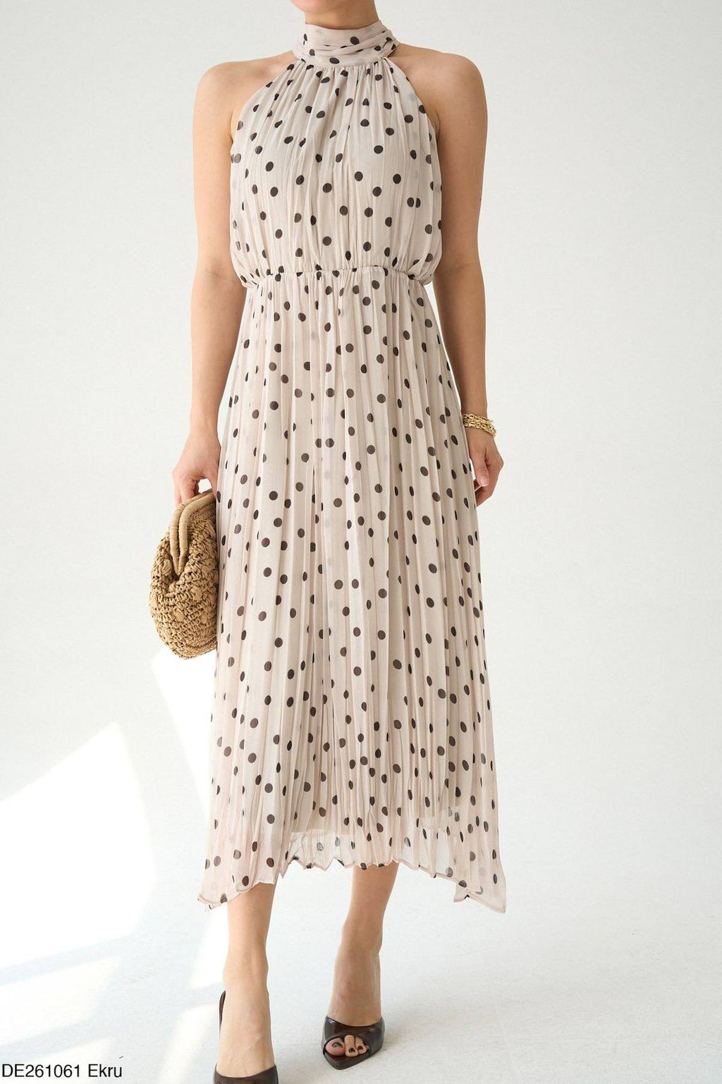Polka Dot High Neck Midi Dress
