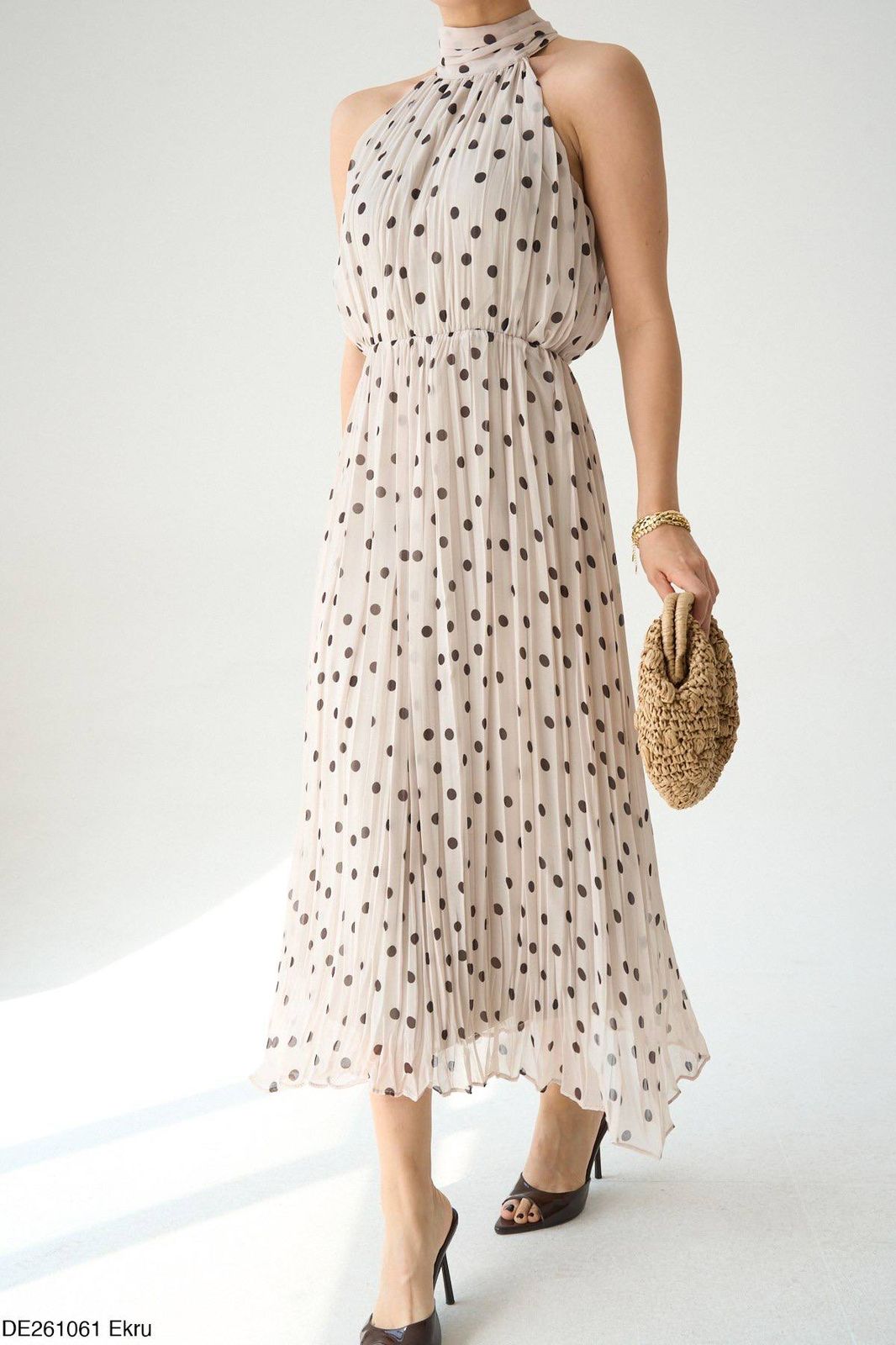 Polka Dot High Neck Midi Dress
