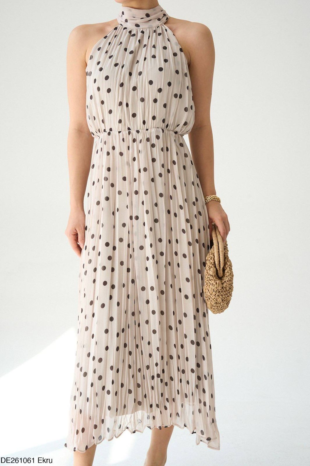 Polka Dot High Neck Midi Dress