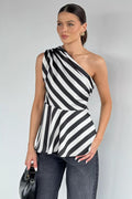 Chic One-Shoulder Peplum Stripe Top