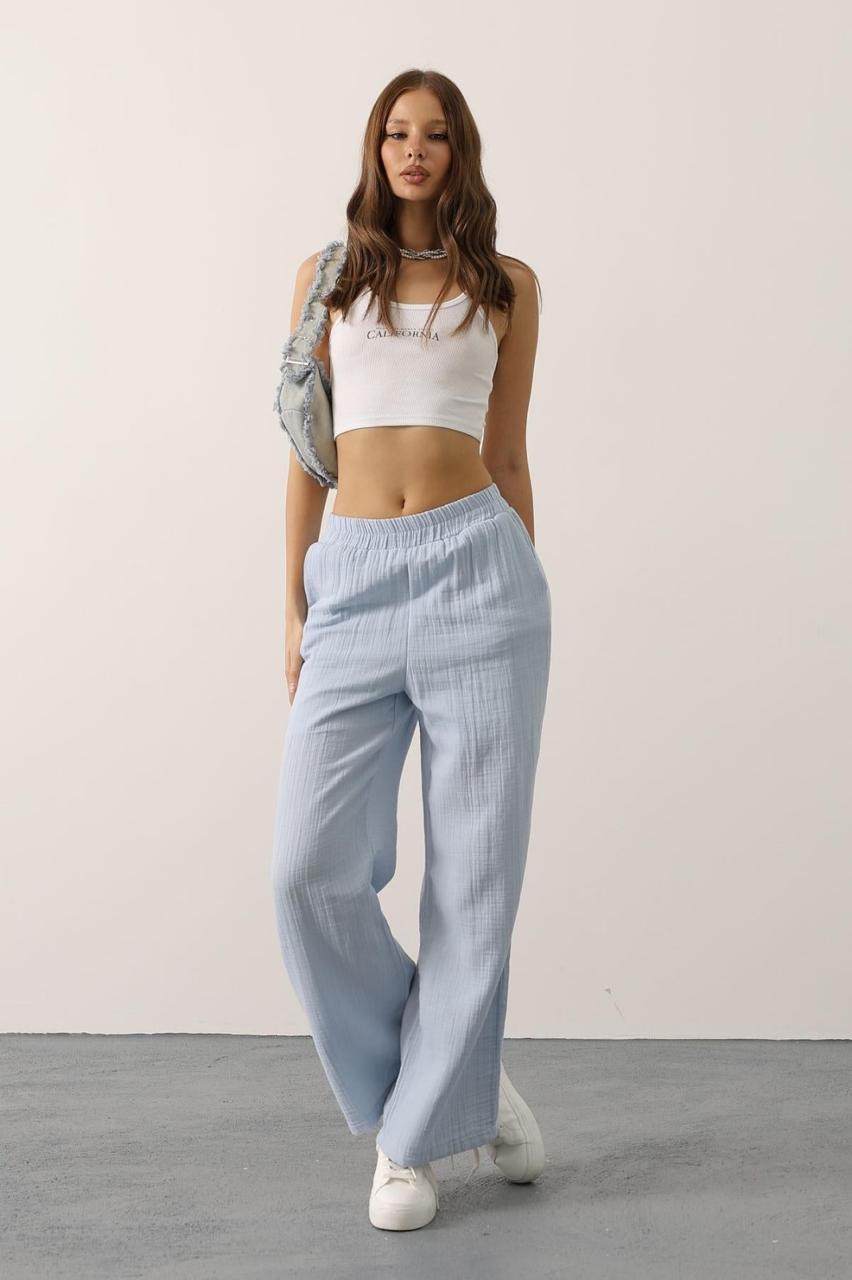 Sky Blue Linen Wide-Leg Pants