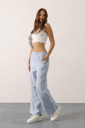 Sky Blue Linen Wide-Leg Pants