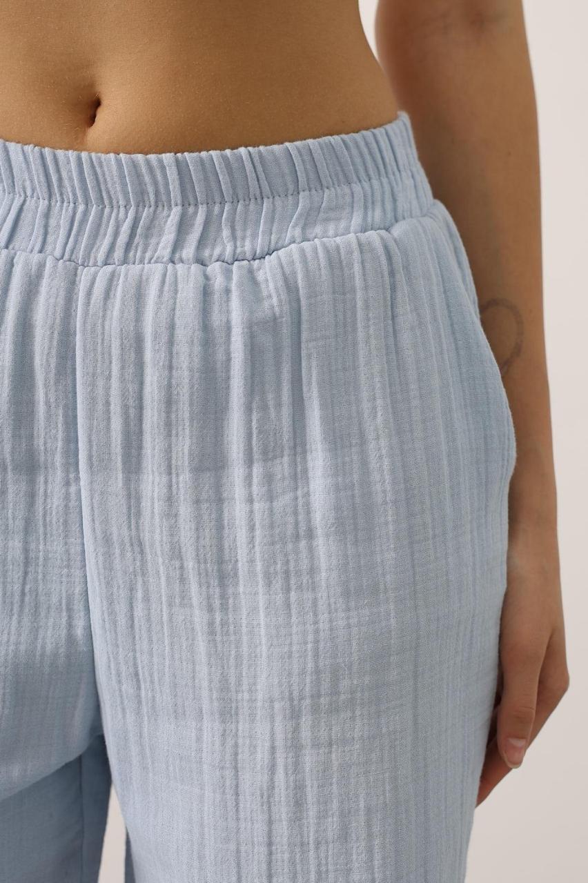 Sky Blue Linen Wide-Leg Pants