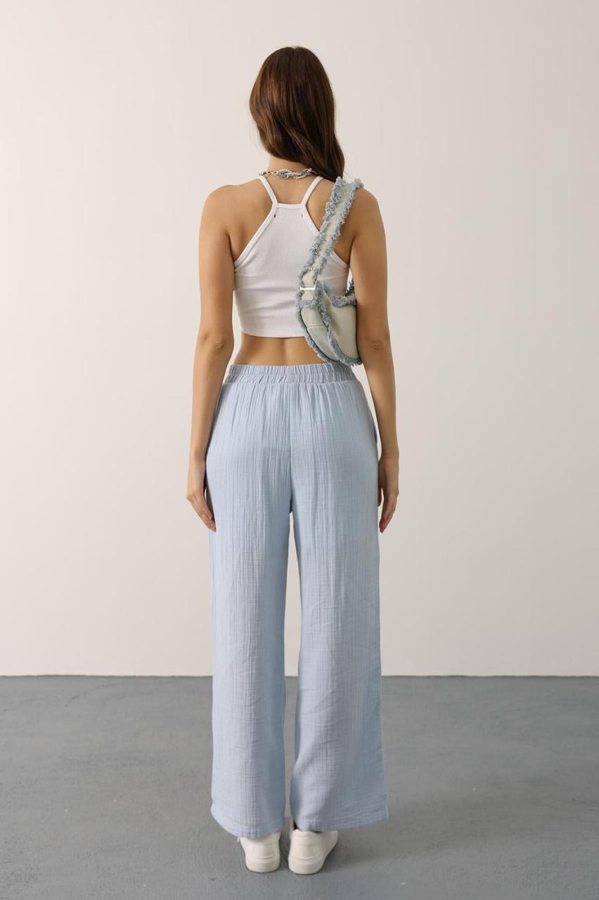 Sky Blue Linen Wide-Leg Pants