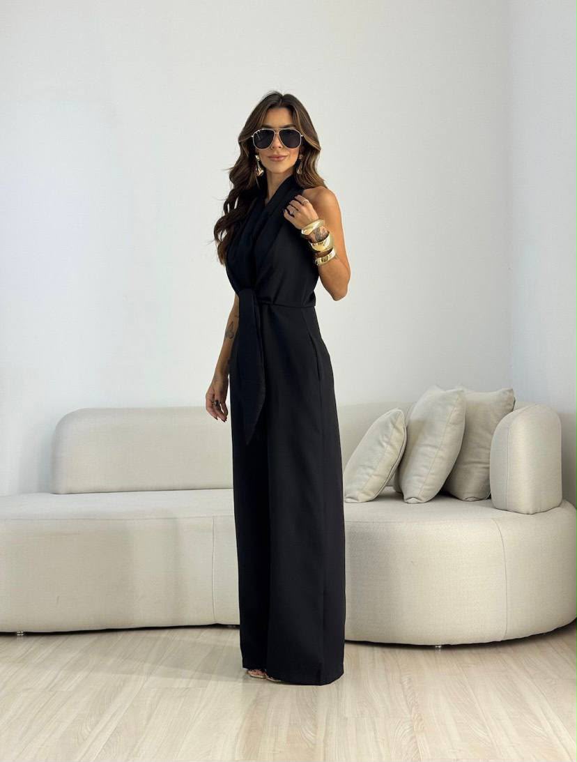 Elegant Knot-Front Wide-Leg Jumpsuit