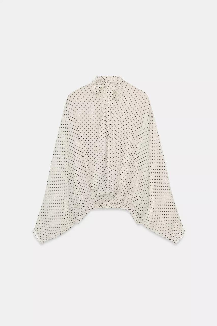 Polka Dot Tie-Neck Blouse