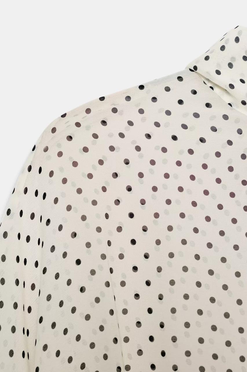 Polka Dot Tie-Neck Blouse