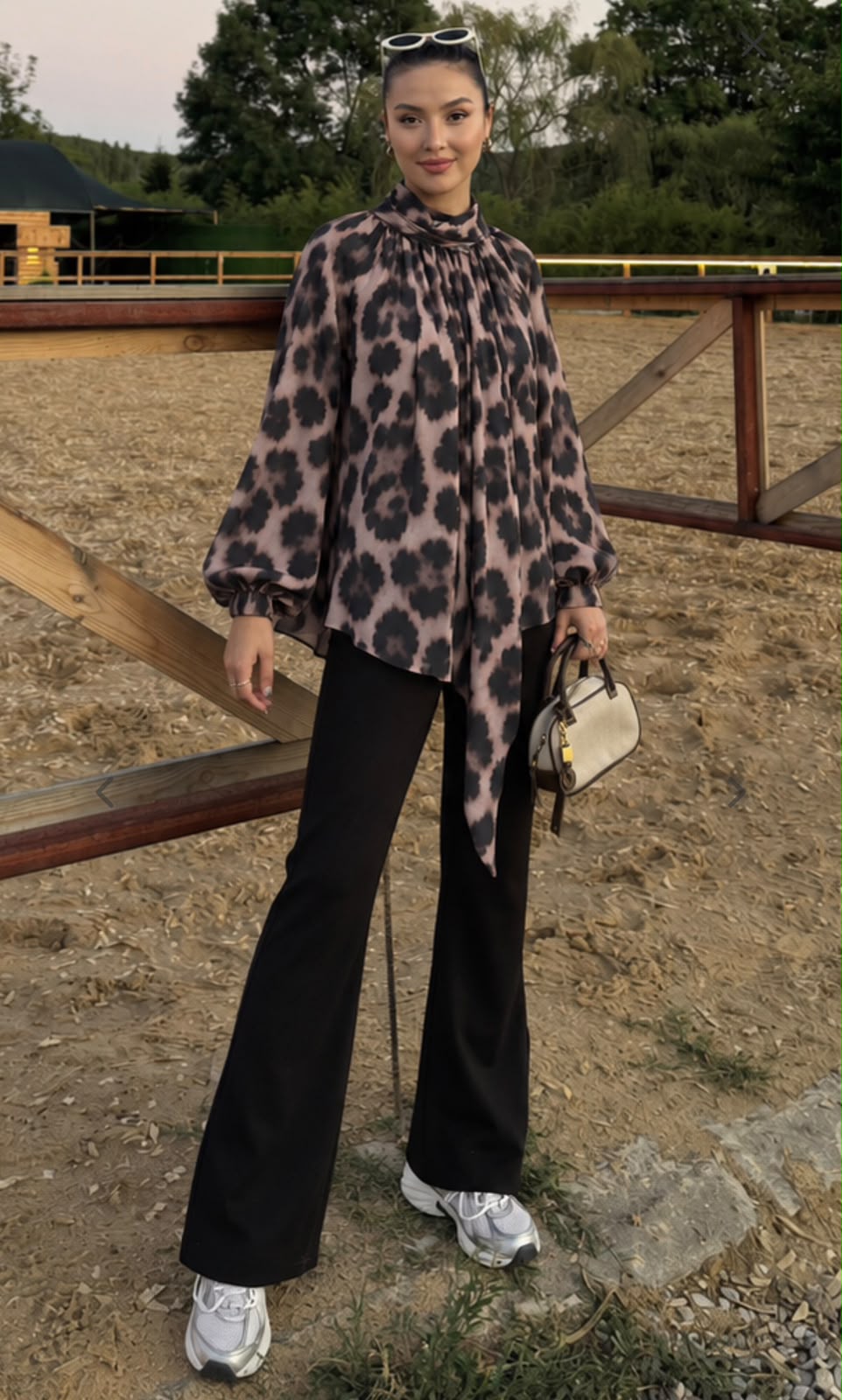 Leopard Print Tie-Neck Blouse