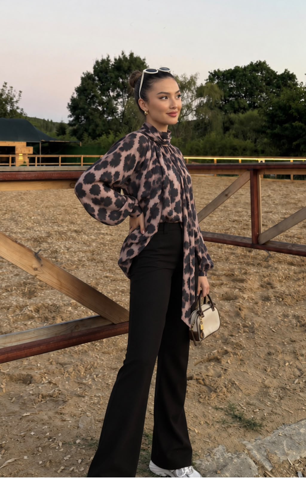 Leopard Print Tie-Neck Blouse