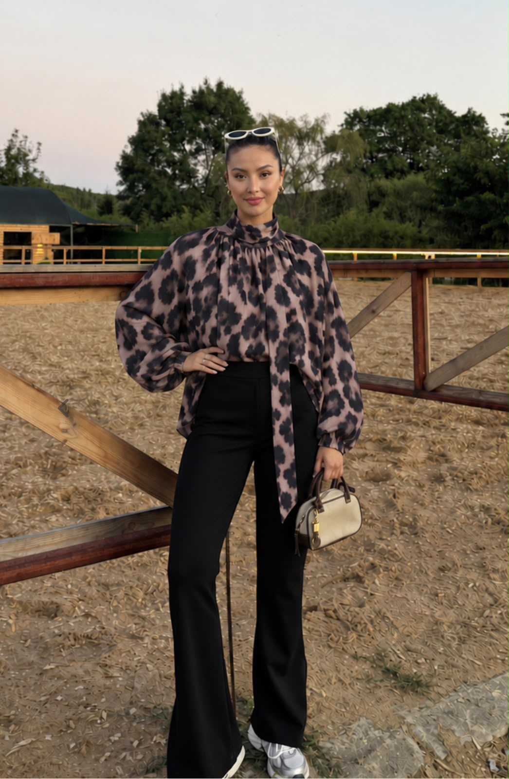 Leopard Print Tie-Neck Blouse